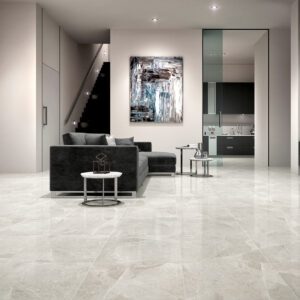 Azulejo de gres de pasta roja imitación mármol ALAPLANA chelsea gris