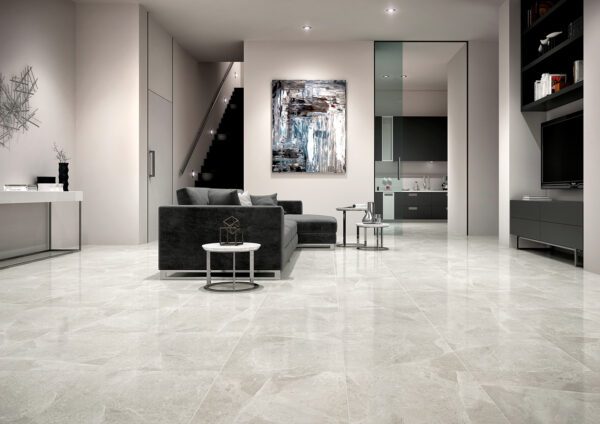 Azulejo de gres de pasta roja imitación mármol ALAPLANA chelsea gris