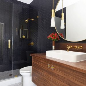 Art Deco Hex Black Matt ducha pared