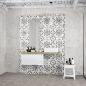 . Adobe vison 20×20. Decor gales ivory 20×20.