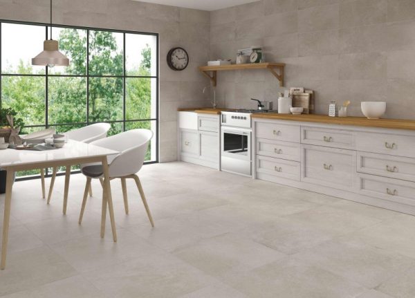 Azulejo Porcelánico imitacion cemento Belfast Greige Mate 60×60 amb1