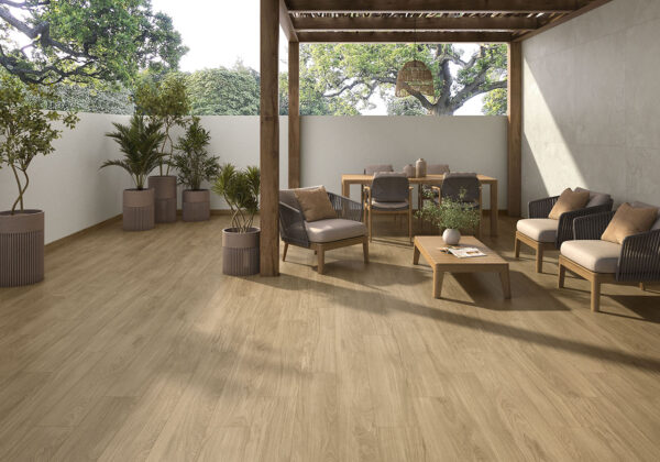 Suelo imitación madera Kalon Roble Ext 20X120 Portlandstone Marfil 120X120