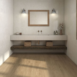 azulejo cemento baño Coralstone Marfil 60X120 Kalon Roble 20X120