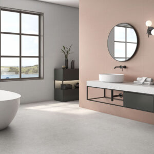 azulejo cemento baño Coralstone Perla 90X90 Irida Nude White Dec White 30X90