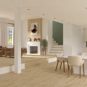 Suelo imitación madera para cocina Cr Rovere Honey 20X120 Peldaño